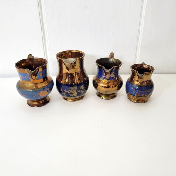 Antique Lusterware Jug Collection Copper Luster Lot of Four - Picture 3 of 12